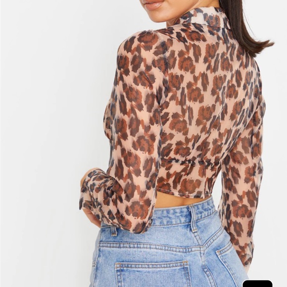 NWT Pretty Little Thing Leopard Sheer Organza Shirt - Picture 4 of 10